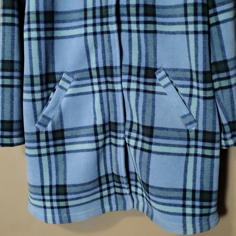 D & Co Blue Plaid, Hooded, Full Zip/Button, Fleece, Lined Jacket Size  M - Picture 5 of 9